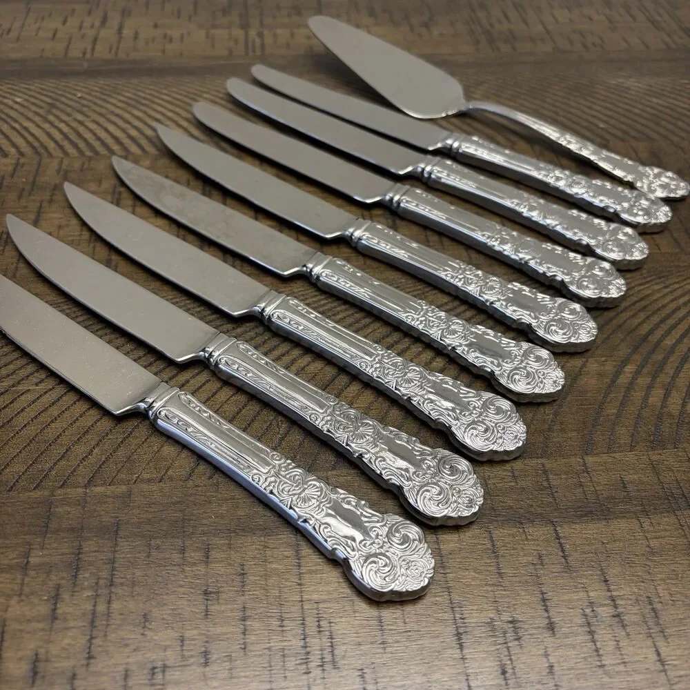 Lot 9 Reed & Barton Renaissance Dinner Steak Knives Pie Server Stainless Steel